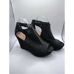 Refresh Black Faux Suede Platform Wedges Sling back Shoes Size 8.5